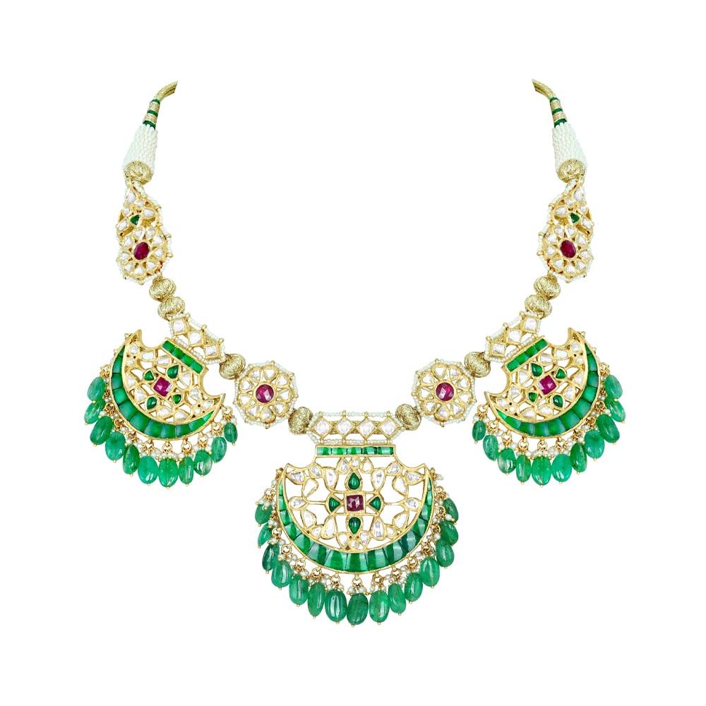 Pankhi Necklace with Polkis, Emerald Maniyas, and Ruby Talafs